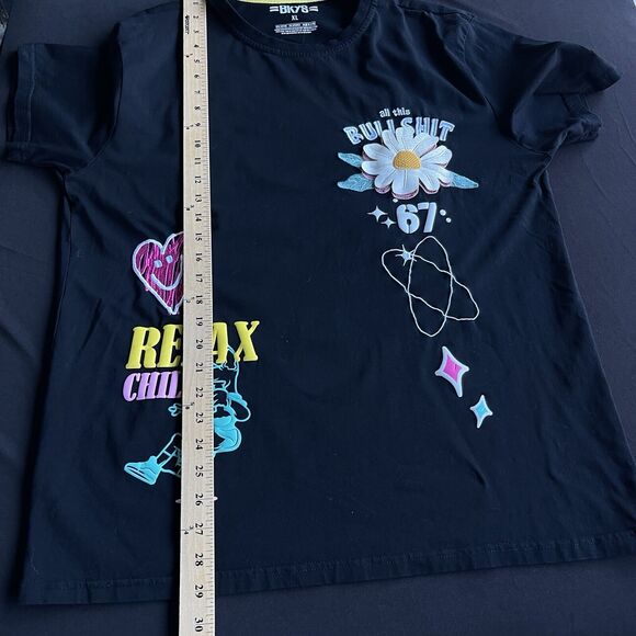 BKYS Don't Panic Shirt Mens Extra Large XL Streetwear Organic Embroidered Black - Picture 9 of 10